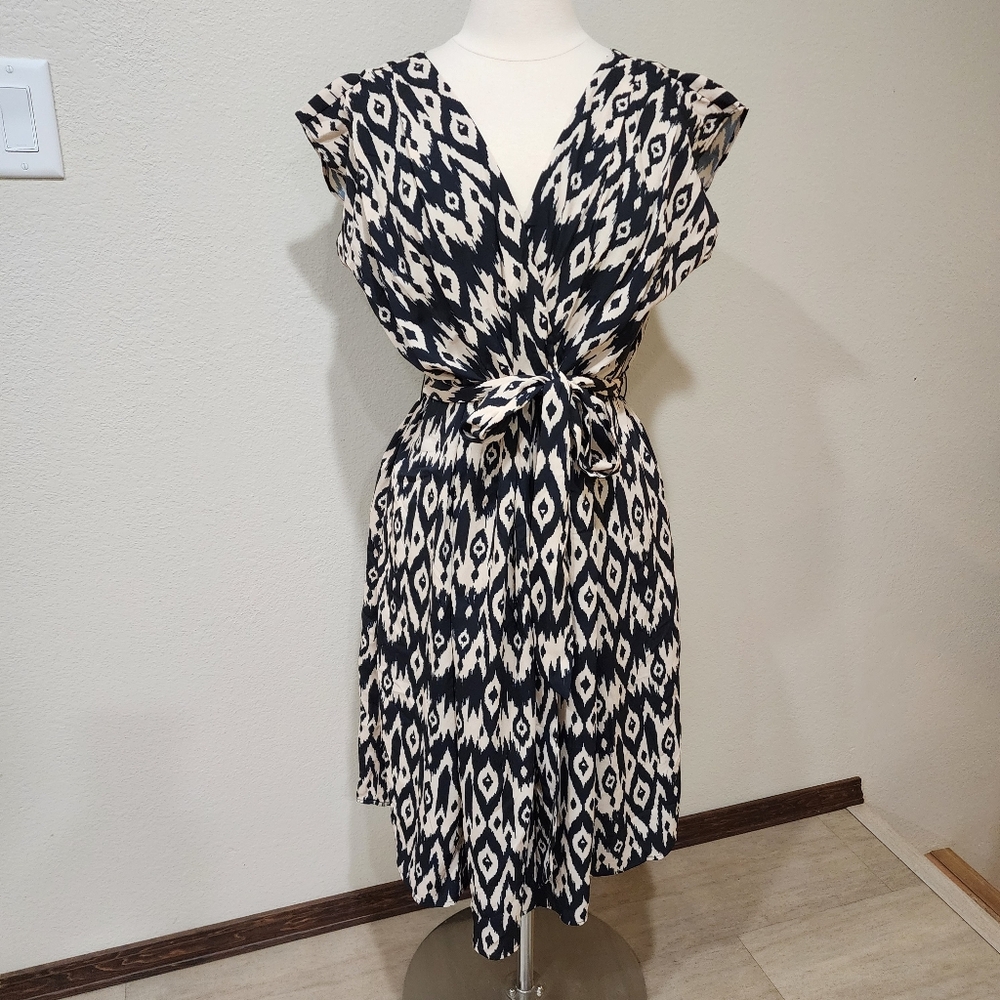 Wayward Fancies eShakti Faux Wrap Dress Surplice Neckline Ikat Print size Large
